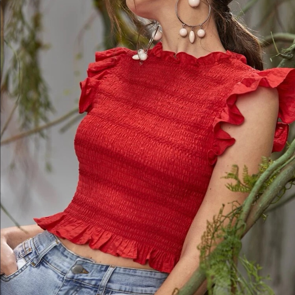 Ruffle Trim Shirred Tank Top